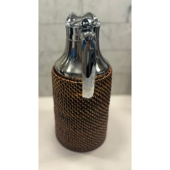 New Vintage MCM Broggi Thermal Carafe 18/8 Stainless Steel Rattan 1.5L Italy - Picture 2 of 9